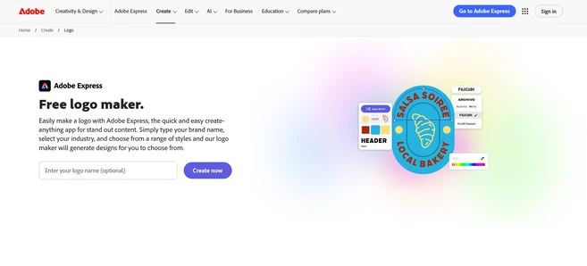 Adobe Express free logo maker homepage