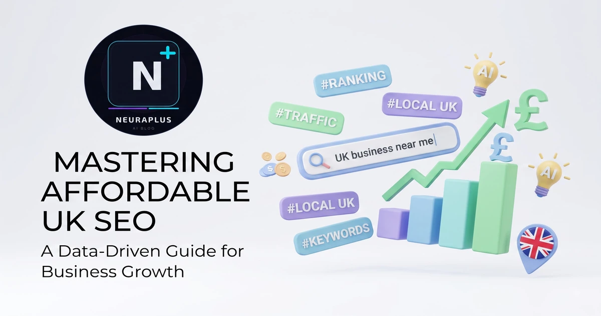 Structured layout illustrating local UK SEO targeting, cost-effective keyword research, and a blog content plan for UK businesses