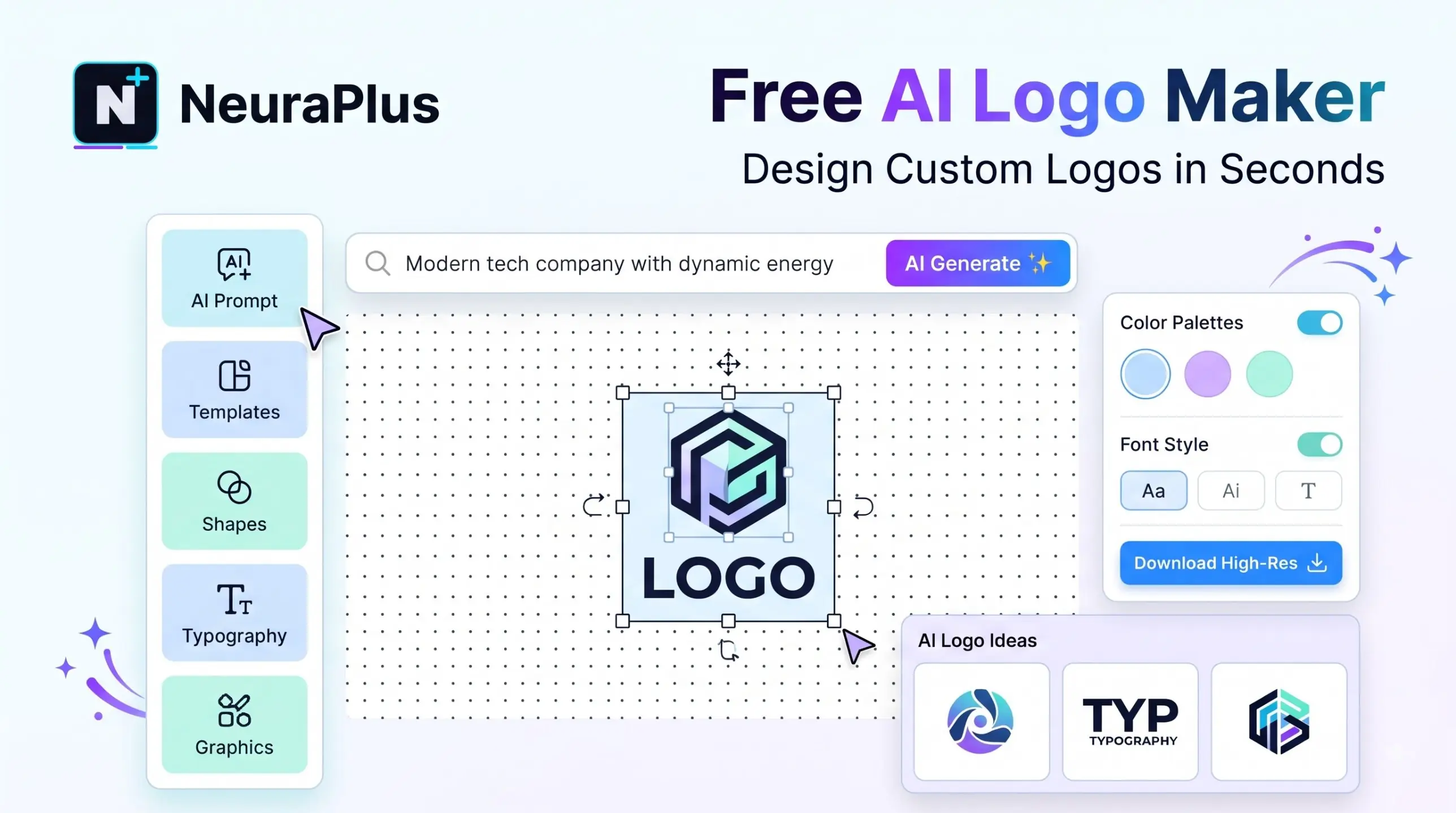Free AI logo maker comparison showing a logo concept at large and favicon sizes