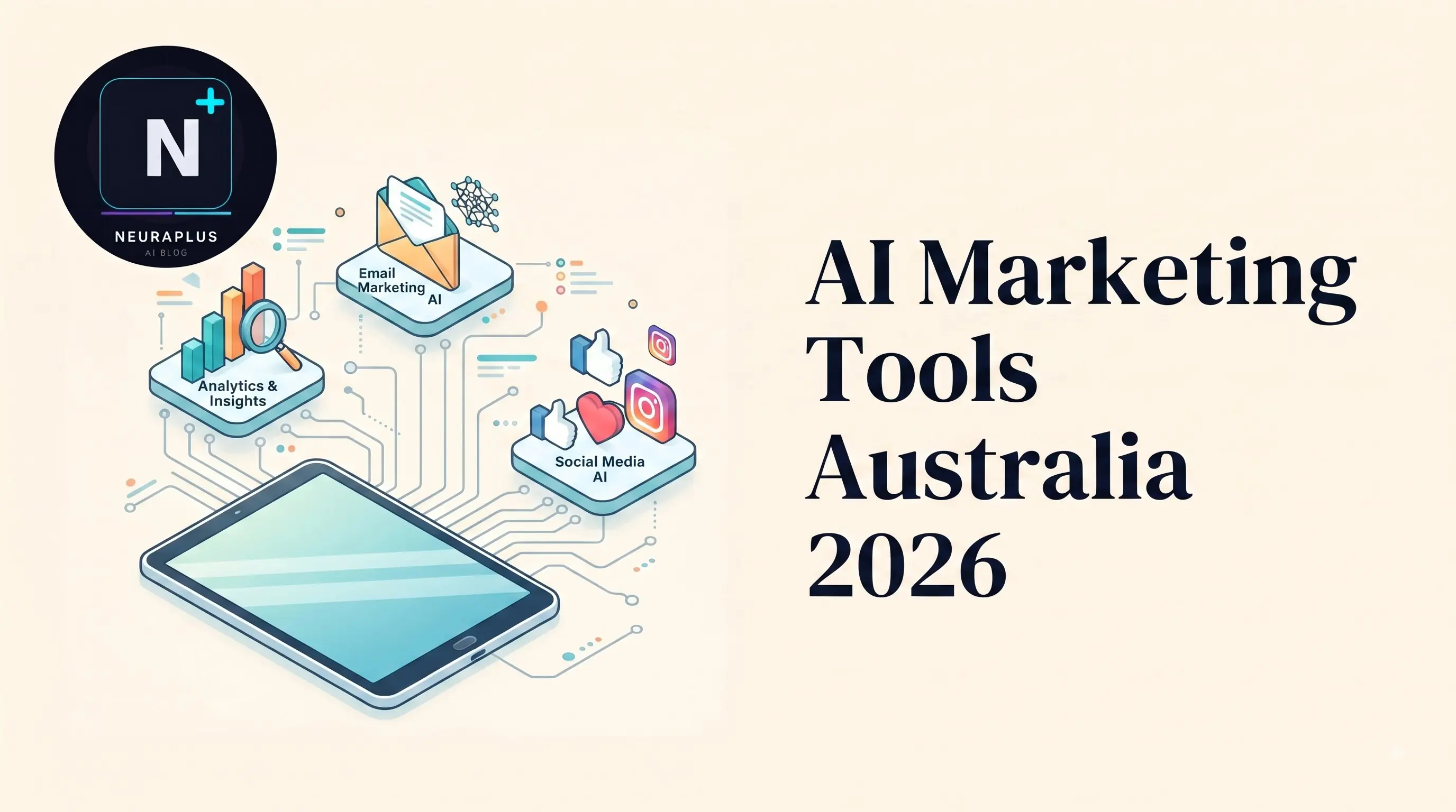 Side-by-side comparison of AI marketing tools for Australian businesses showing email, ads, SEO and CRO dashboards