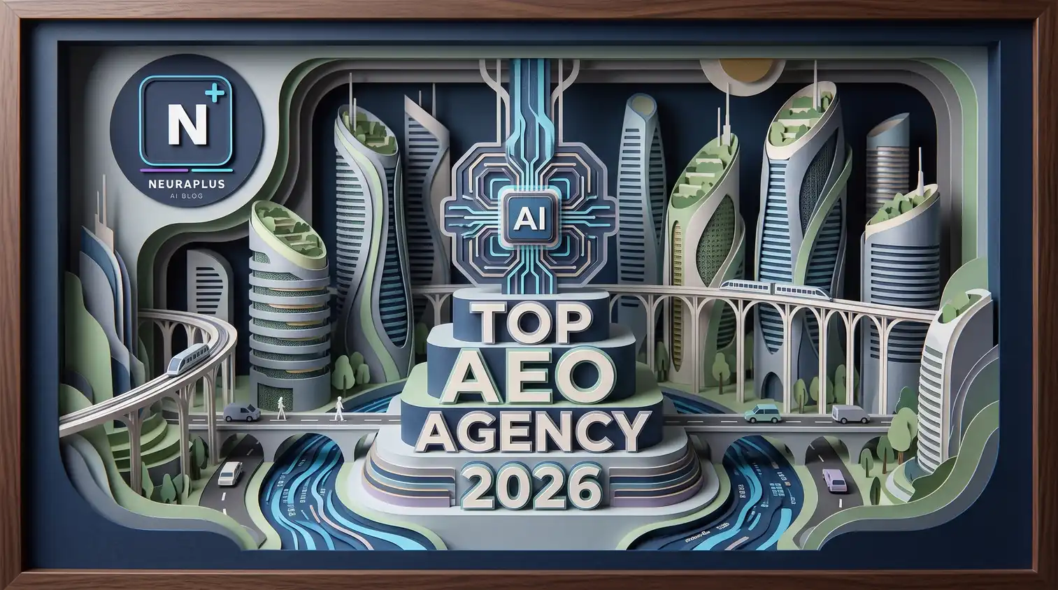 Bauhaus-style geometric banner reading AEO US 2026, representing Answer Engine Optimization trends in the United States