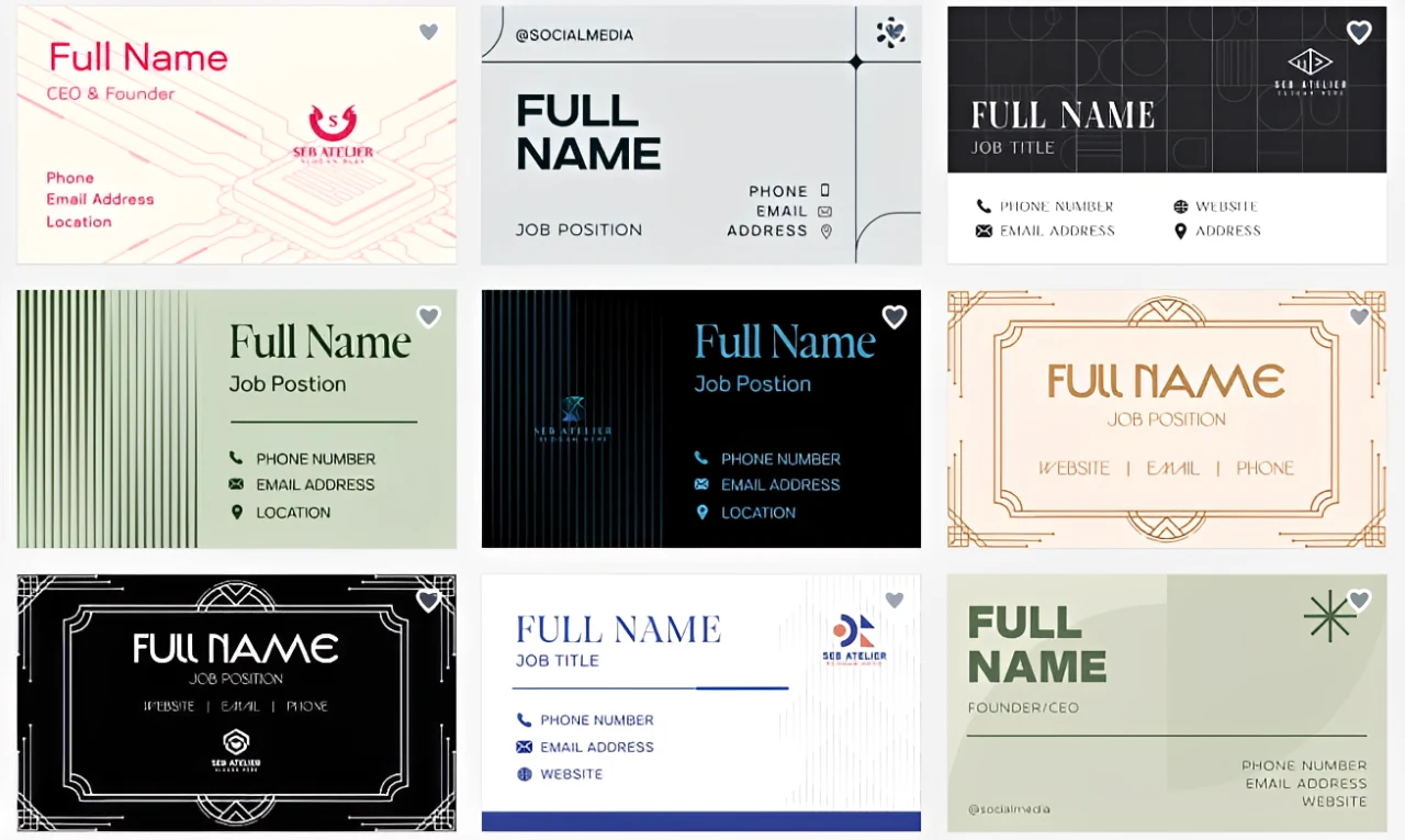 Grid of BrandCrowd business card templates in different styles