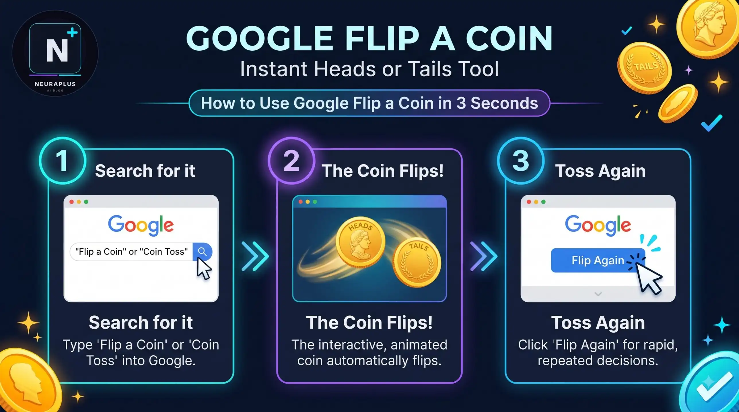 Google flip a coin widget landing on heads