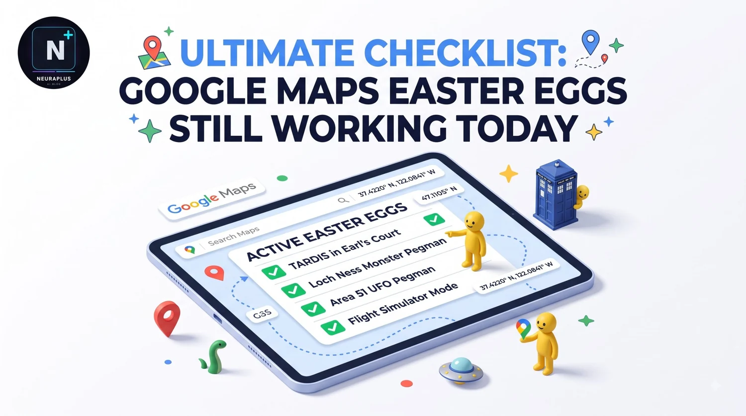 Google Maps easter eggs showing the Area 51 UFO and Pegman costume changes