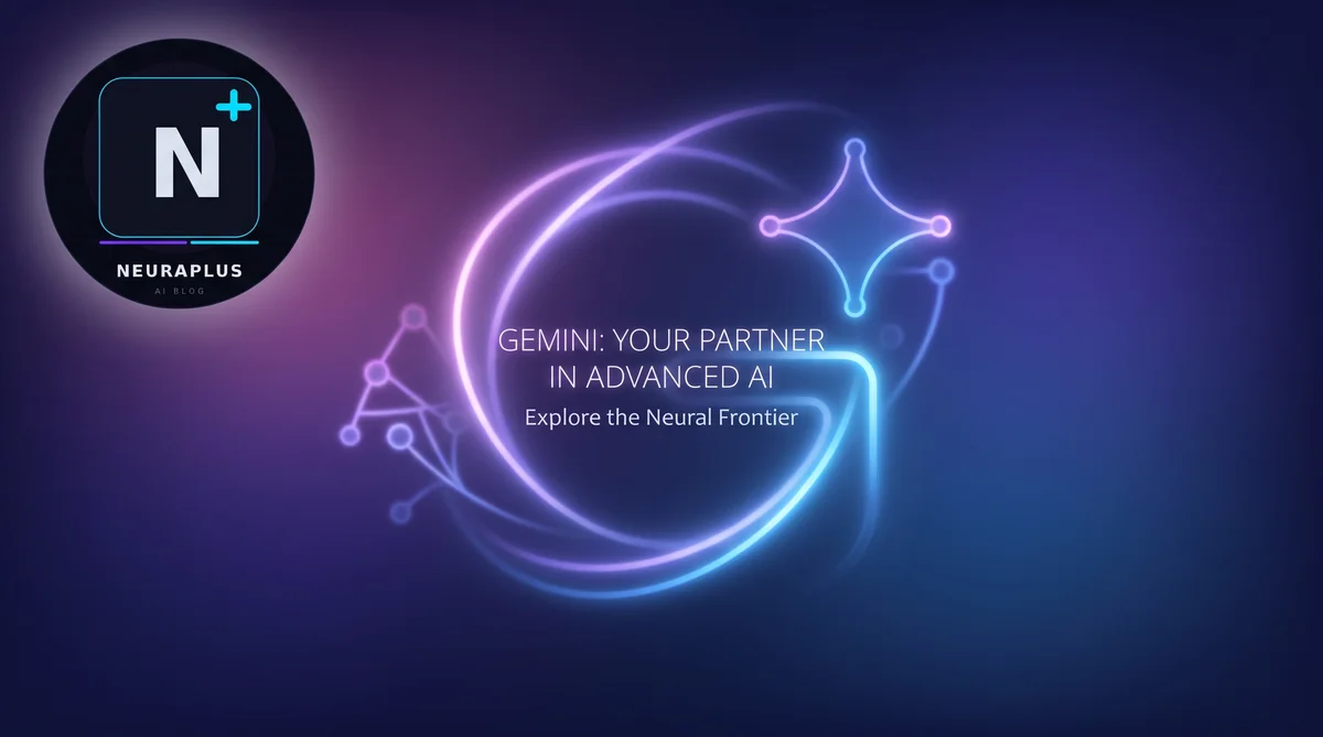 Glowing purple and blue Gemini AI logo illustration with the text 'Gemini: Your Partner in Advanced AI' on a dark background, representing Google's Gemini AI advertising ecosystem