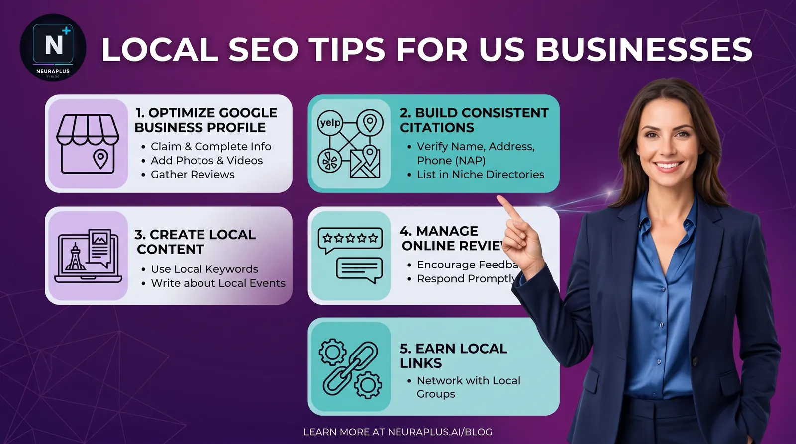 Small business owner reviewing local search rankings and customer reviews on a laptop, representing local SEO management