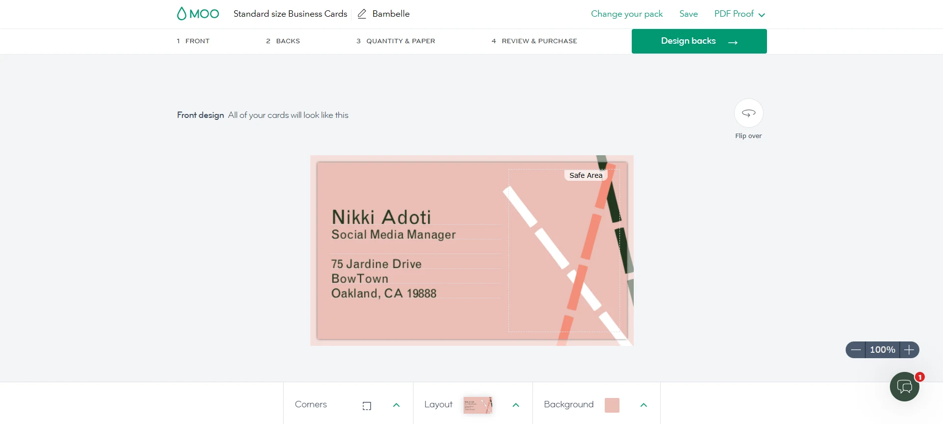 Moo business card editor interface