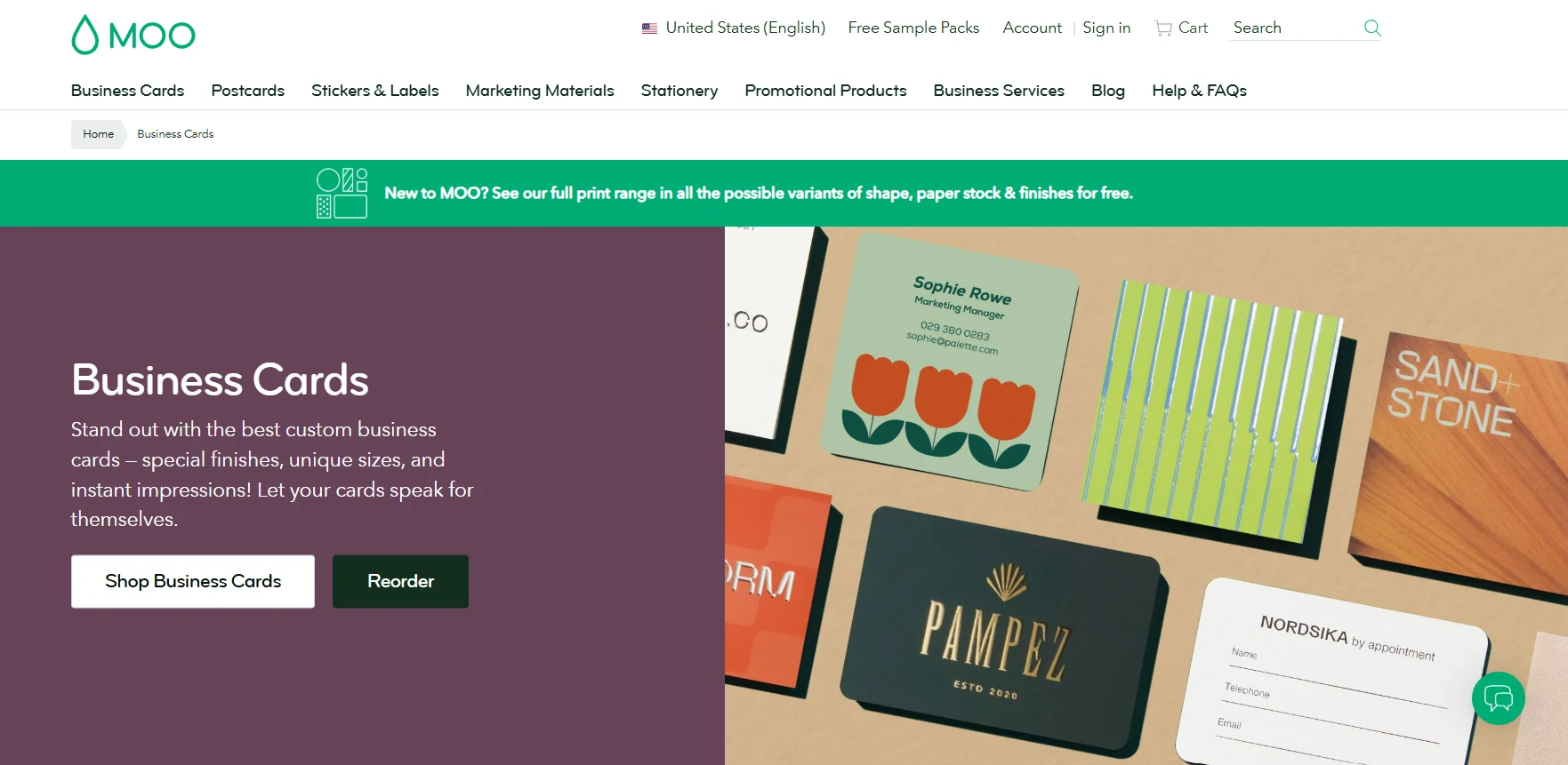 Moo business card maker homepage