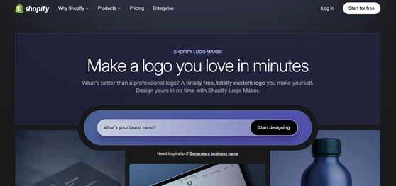 Shopify Logo Maker homepage inviting users to make a logo they love in minutes