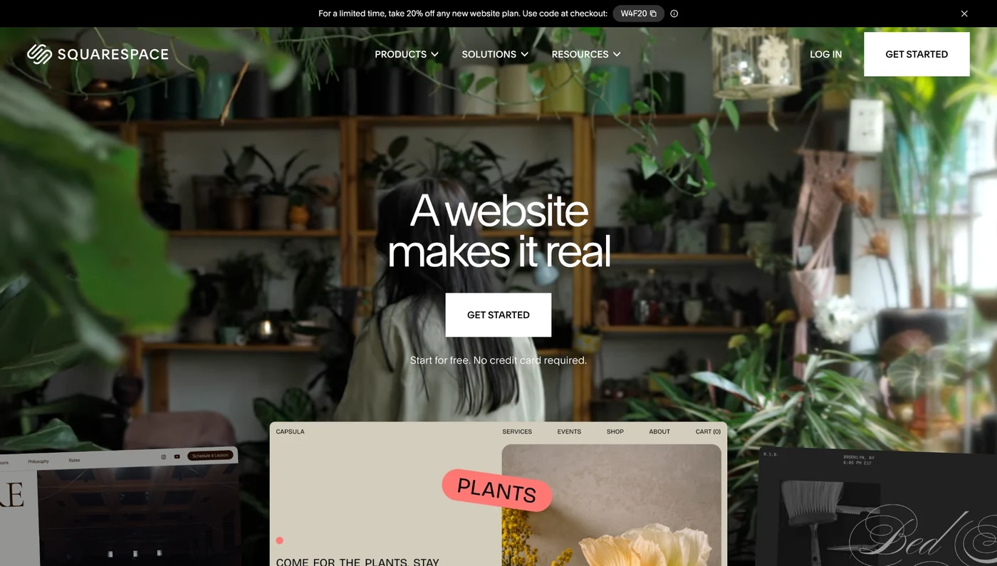 Squarespace website builder homepage with template gallery