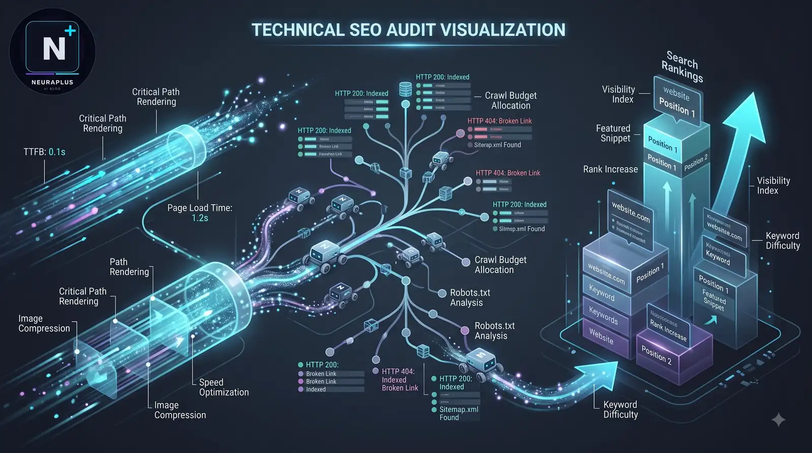 Technical SEO audit process showing comprehensive website analysis and optimization workflow