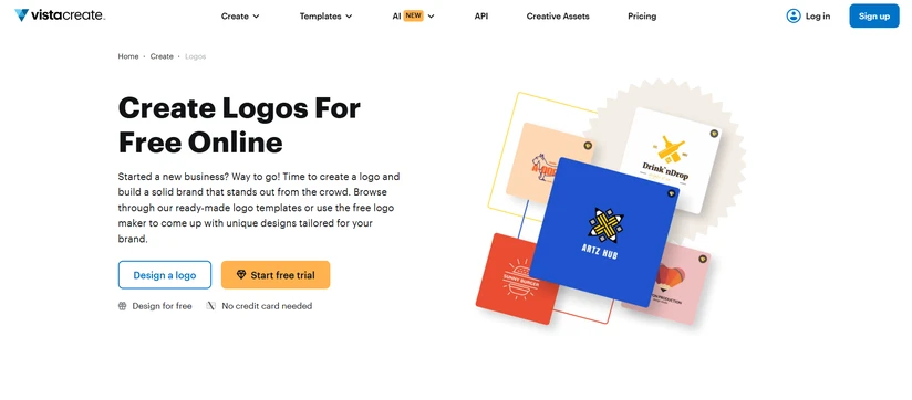 VistaCreate homepage for creating logos for free online