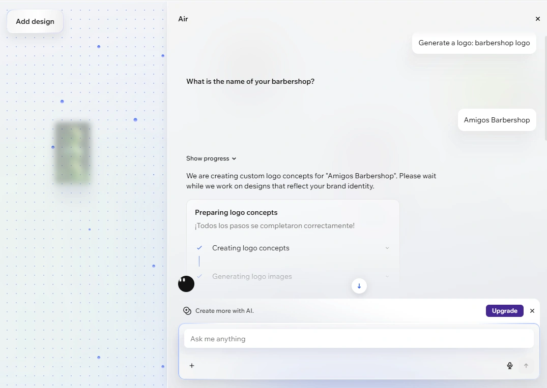 Wix free logo maker landing page with business name input